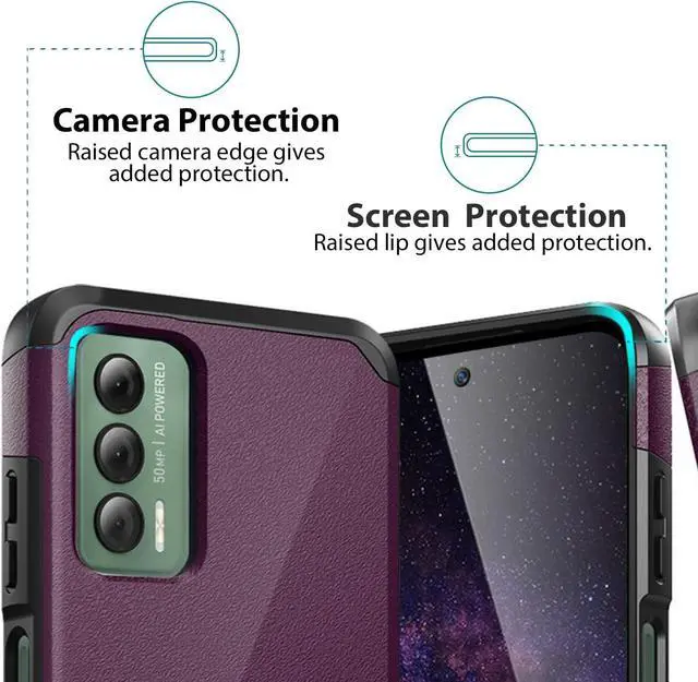 Alt view image 4 of 7 - TJS Compatible for Cricket Outlast Case, AT&T Jetmore Case, with Tempered Glass Screen Protector Dual Layer Hybrid Magnetic Support Shockproof Protection Cover Phone Case (Purple)