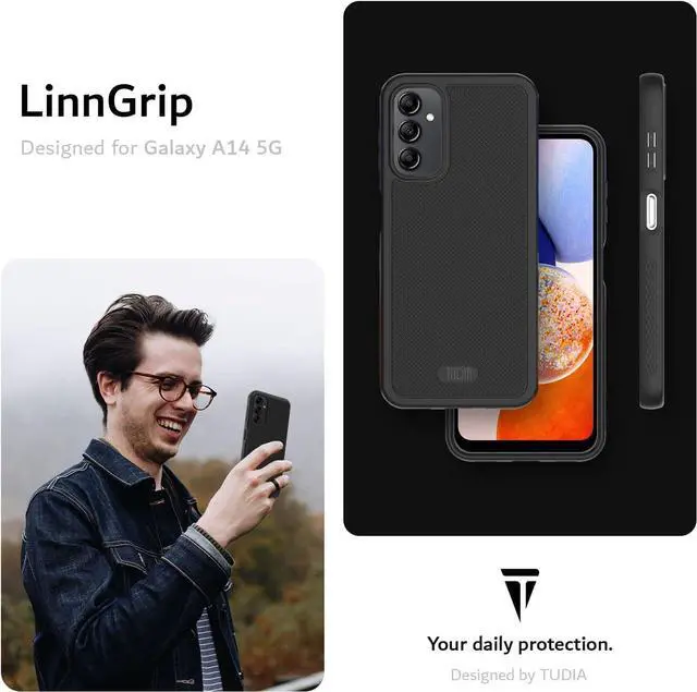 Alt view image 7 of 7 - TUDIA Ultra Slim Grip Designed for Galaxy A14 5G Bark Phone Case (2023), [LINNGRIP] Shockproof Thin Lightweight Grip Soft TPU Protective Case Cover for Teens & Kids - Matte Black