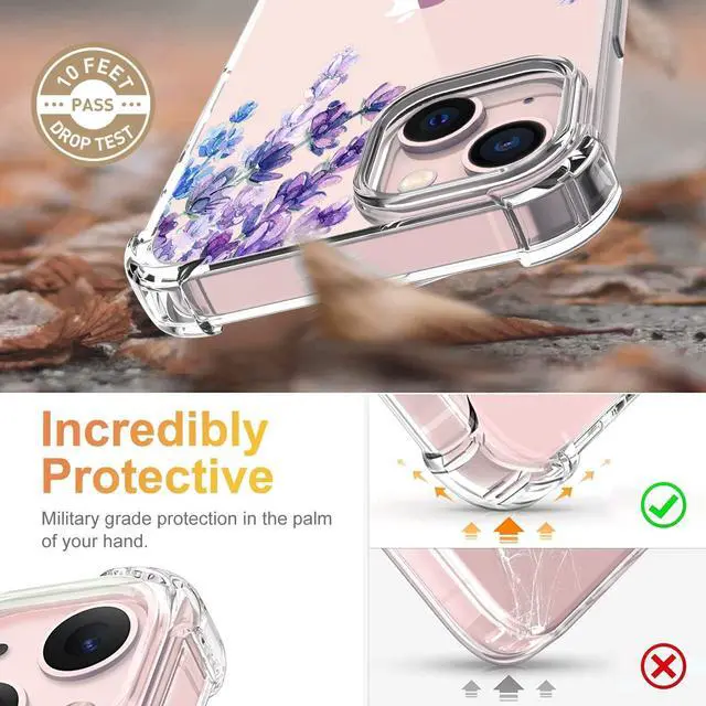 Alt view image 3 of 7 - Flower Designed for iPhone 13 Case[with Screen Protector], Floral Clear Women Phone Case Shockproof Protective Soft TPU Bumper Cover 6.1 Inch 2021 (Lavender/Purple)