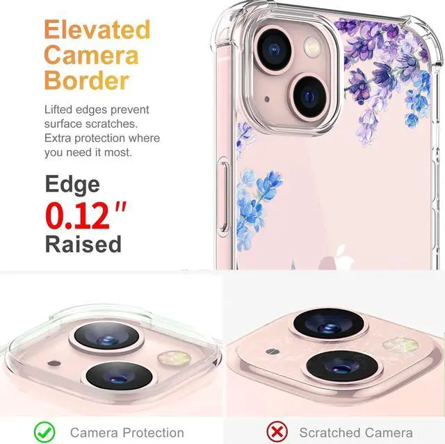 Alt view image 4 of 7 - Flower Designed for iPhone 13 Case[with Screen Protector], Floral Clear Women Phone Case Shockproof Protective Soft TPU Bumper Cover 6.1 Inch 2021 (Lavender/Purple)