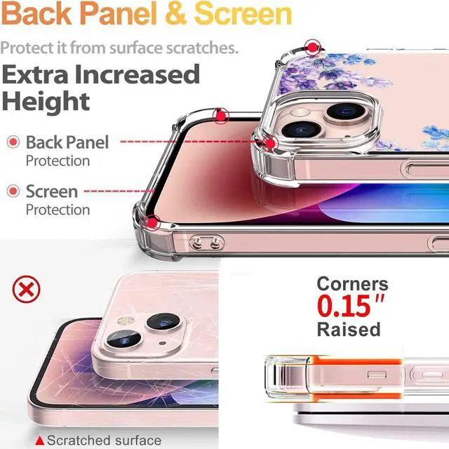 Alt view image 5 of 7 - Flower Designed for iPhone 13 Case[with Screen Protector], Floral Clear Women Phone Case Shockproof Protective Soft TPU Bumper Cover 6.1 Inch 2021 (Lavender/Purple)