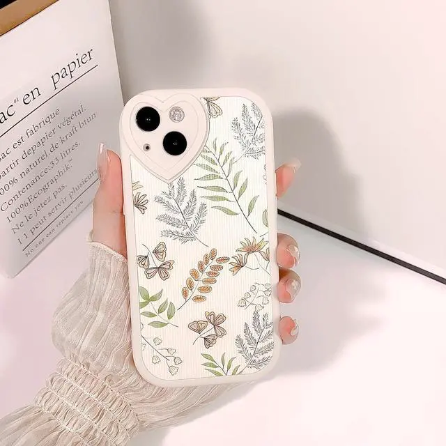 Alt view image 2 of 6 - Compatible for iPhone 14 Case Cute Leaves with Love Lens Bumper Protector for Girls Women Soft TPU Shockproof Protective Girly for iPhone 14-Leaves