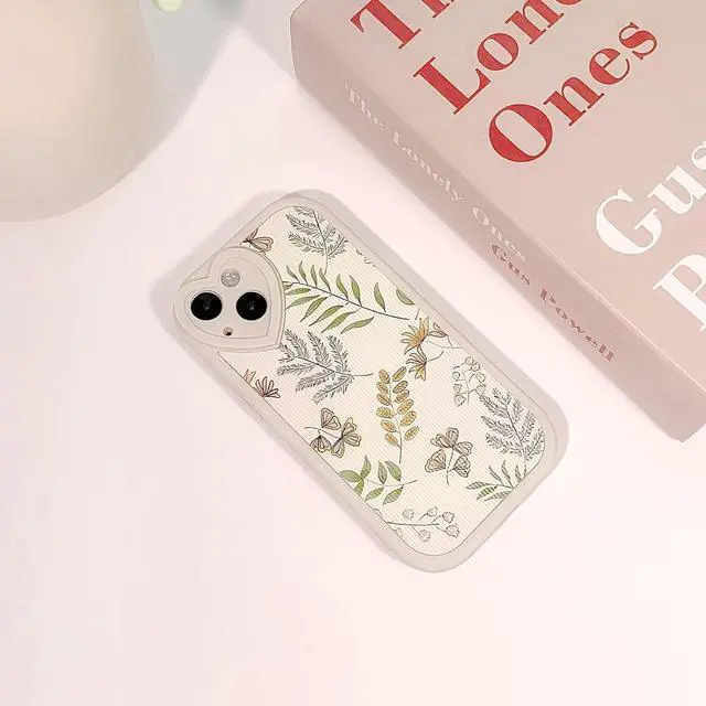 Alt view image 4 of 6 - Compatible for iPhone 14 Case Cute Leaves with Love Lens Bumper Protector for Girls Women Soft TPU Shockproof Protective Girly for iPhone 14-Leaves
