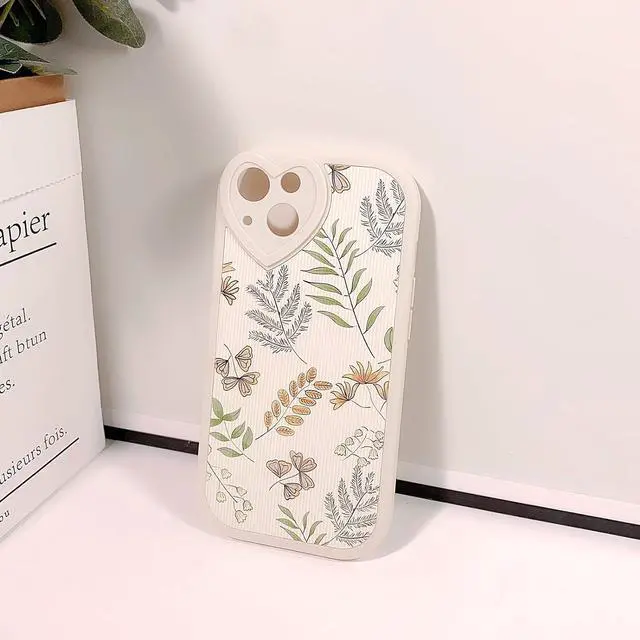Alt view image 6 of 6 - Compatible for iPhone 14 Case Cute Leaves with Love Lens Bumper Protector for Girls Women Soft TPU Shockproof Protective Girly for iPhone 14-Leaves