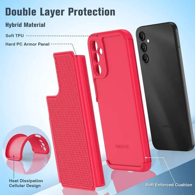 Alt view image 3 of 7 - for Samsung Galaxy A14 5G Case: Dual Layer Protective Heavy Duty Cell Phone Cover Shockproof Rugged with Non Slip Textured Back - Military Protection Bumper Tough - 2023, 6.6inch (Red)