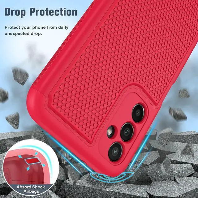 Alt view image 4 of 7 - for Samsung Galaxy A14 5G Case: Dual Layer Protective Heavy Duty Cell Phone Cover Shockproof Rugged with Non Slip Textured Back - Military Protection Bumper Tough - 2023, 6.6inch (Red)