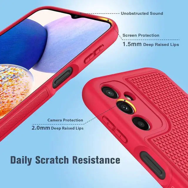Alt view image 6 of 7 - for Samsung Galaxy A14 5G Case: Dual Layer Protective Heavy Duty Cell Phone Cover Shockproof Rugged with Non Slip Textured Back - Military Protection Bumper Tough - 2023, 6.6inch (Red)