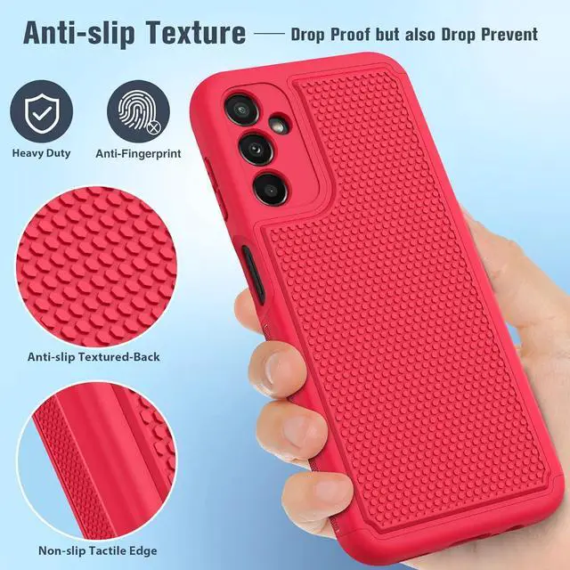 Alt view image 5 of 7 - for Samsung Galaxy A14 5G Case: Dual Layer Protective Heavy Duty Cell Phone Cover Shockproof Rugged with Non Slip Textured Back - Military Protection Bumper Tough - 2023, 6.6inch (Red)