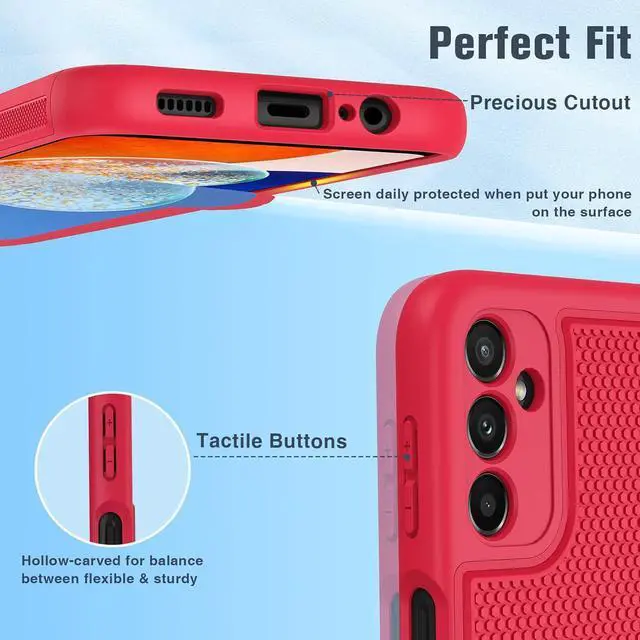Alt view image 7 of 7 - for Samsung Galaxy A14 5G Case: Dual Layer Protective Heavy Duty Cell Phone Cover Shockproof Rugged with Non Slip Textured Back - Military Protection Bumper Tough - 2023, 6.6inch (Red)