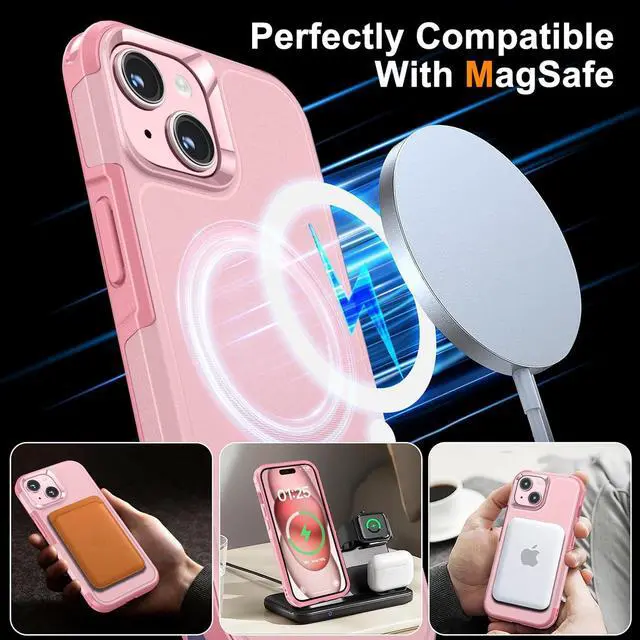 Alt view image 2 of 7 - Oterkin Magnetic for iPhone 15 Case Compatible with MagSafe,[Support Magnetic Charging][10FT Military Grade Shockproof] iPhone 15 Phone Case with 2 Tempered Glass Screen Protectors (BOX-Pink)