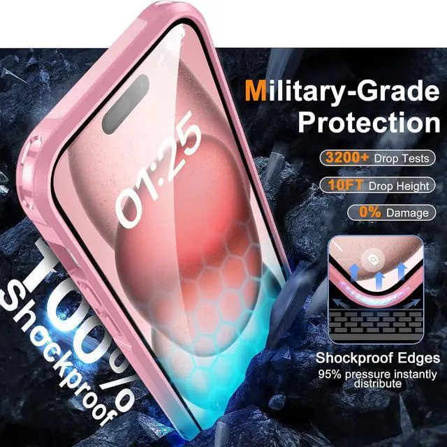 Alt view image 4 of 7 - Oterkin Magnetic for iPhone 15 Case Compatible with MagSafe,[Support Magnetic Charging][10FT Military Grade Shockproof] iPhone 15 Phone Case with 2 Tempered Glass Screen Protectors (BOX-Pink)