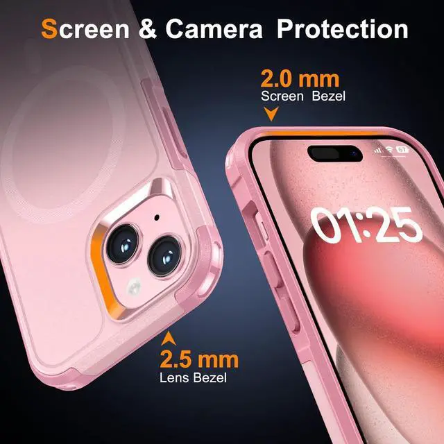 Alt view image 5 of 7 - Oterkin Magnetic for iPhone 15 Case Compatible with MagSafe,[Support Magnetic Charging][10FT Military Grade Shockproof] iPhone 15 Phone Case with 2 Tempered Glass Screen Protectors (BOX-Pink)