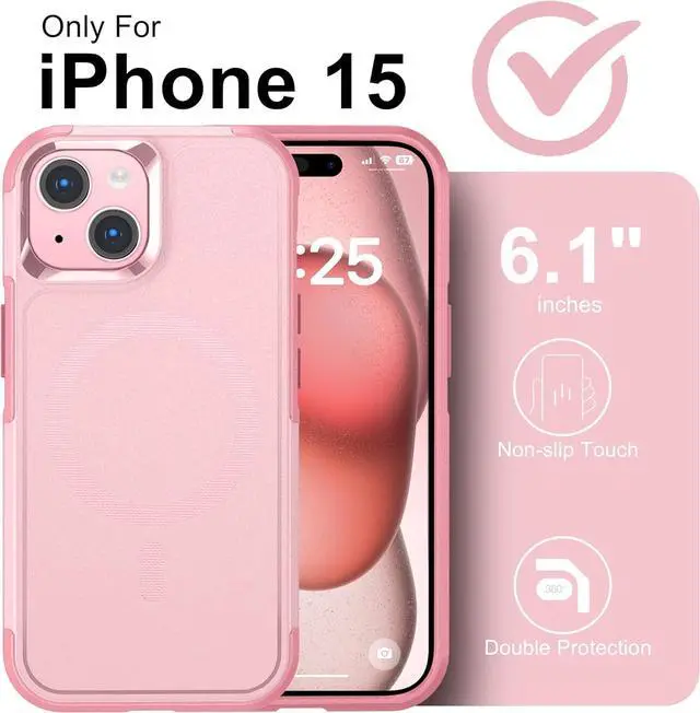Alt view image 7 of 7 - Oterkin Magnetic for iPhone 15 Case Compatible with MagSafe,[Support Magnetic Charging][10FT Military Grade Shockproof] iPhone 15 Phone Case with 2 Tempered Glass Screen Protectors (BOX-Pink)