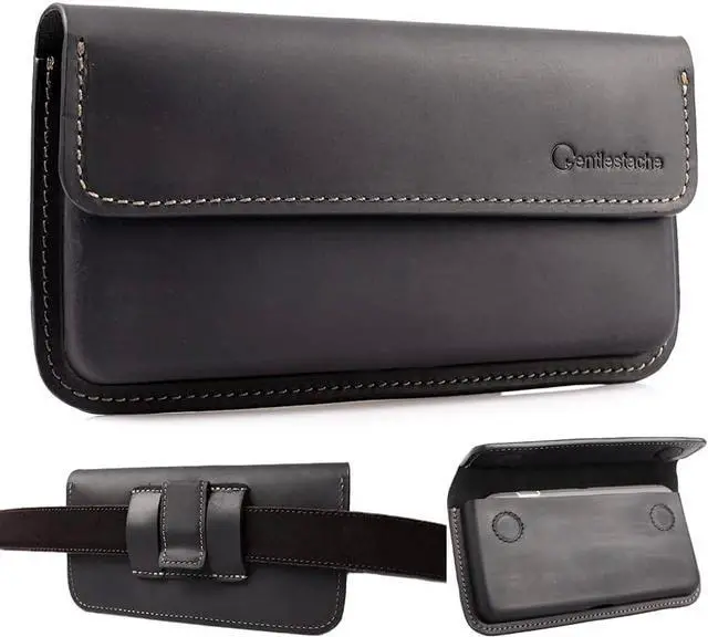 Main image of Large Leather Phone Holster for iPhone 14 Pro 13 Pro, Flip Cell Phone Case for Galaxy S23 S22, Phone Belt Holder with Belt Clip, Phone Pouch for Phone with Protective Case