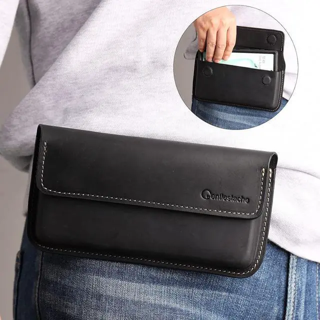 Alt view image 2 of 6 - Large Leather Phone Holster for iPhone 14 Pro 13 Pro, Flip Cell Phone Case for Galaxy S23 S22, Phone Belt Holder with Belt Clip, Phone Pouch for Phone with Protective Case