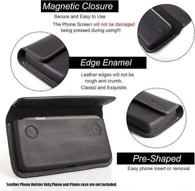 Alt view image 3 of 6 - Large Leather Phone Holster for iPhone 14 Pro 13 Pro, Flip Cell Phone Case for Galaxy S23 S22, Phone Belt Holder with Belt Clip, Phone Pouch for Phone with Protective Case
