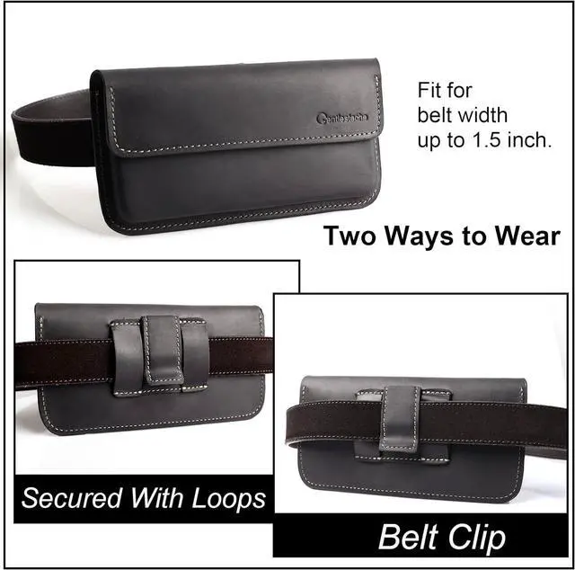 Alt view image 4 of 6 - Large Leather Phone Holster for iPhone 14 Pro 13 Pro, Flip Cell Phone Case for Galaxy S23 S22, Phone Belt Holder with Belt Clip, Phone Pouch for Phone with Protective Case