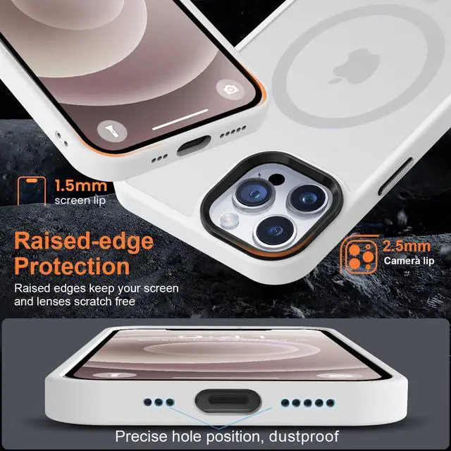 Alt view image 5 of 7 - Magnetic for iPhone 12 Pro Max Case [Compatible with Magsafe] [Screen Protector+Camera Lens Protector] Aluminum Alloy Keys Slim Translucent Matte Phone Case iPhone 12 Pro Max - Frosted White