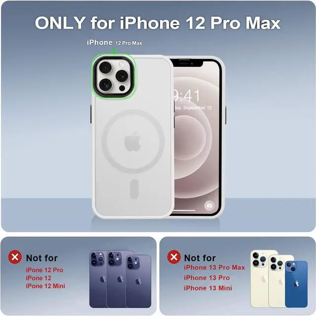 Alt view image 7 of 7 - Magnetic for iPhone 12 Pro Max Case [Compatible with Magsafe] [Screen Protector+Camera Lens Protector] Aluminum Alloy Keys Slim Translucent Matte Phone Case iPhone 12 Pro Max - Frosted White