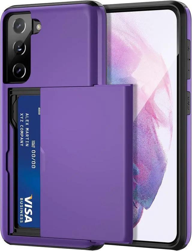 Main image of for Samsung S21 Case, Galaxy S21 Case Credit Card IDs Cash Holder Shell Wallet Case Slide Cover Dual Layer Hard PC Soft Rubber Cover Phone Case for Samsung Galaxy S21 5G 6.2'' 2021 Purple