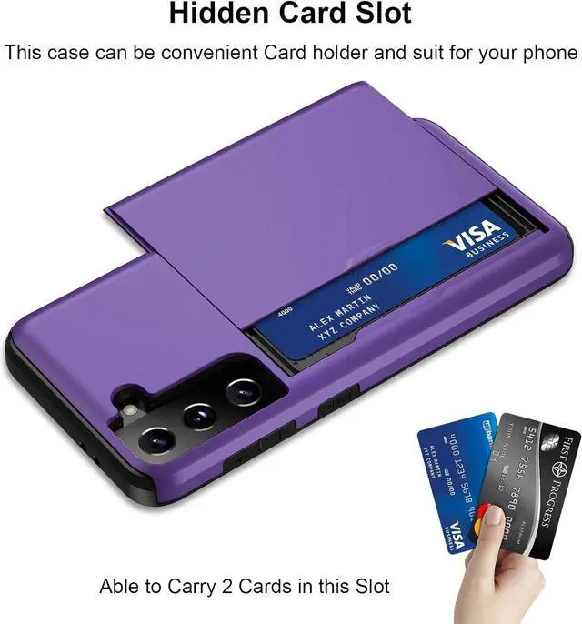 Alt view image 3 of 7 - for Samsung S21 Case, Galaxy S21 Case Credit Card IDs Cash Holder Shell Wallet Case Slide Cover Dual Layer Hard PC Soft Rubber Cover Phone Case for Samsung Galaxy S21 5G 6.2'' 2021 Purple