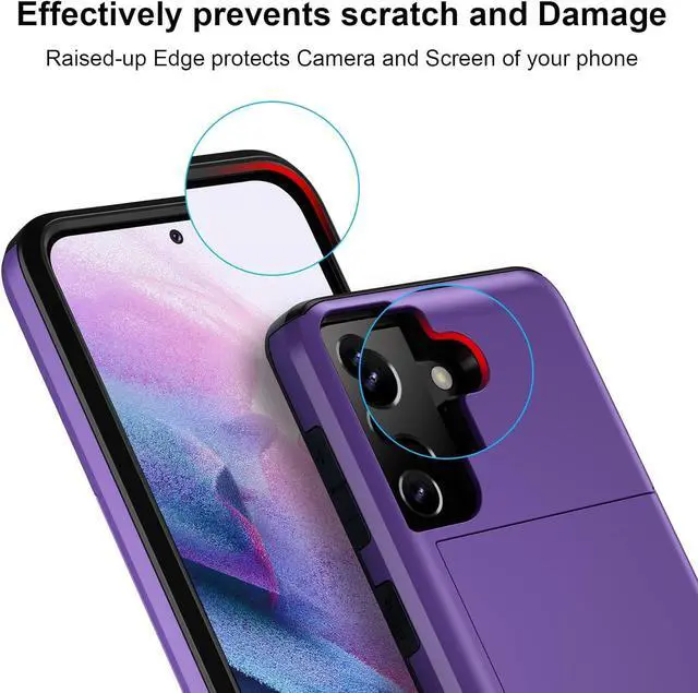 Alt view image 4 of 7 - for Samsung S21 Case, Galaxy S21 Case Credit Card IDs Cash Holder Shell Wallet Case Slide Cover Dual Layer Hard PC Soft Rubber Cover Phone Case for Samsung Galaxy S21 5G 6.2'' 2021 Purple