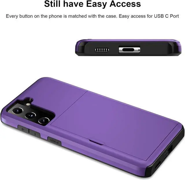 Alt view image 5 of 7 - for Samsung S21 Case, Galaxy S21 Case Credit Card IDs Cash Holder Shell Wallet Case Slide Cover Dual Layer Hard PC Soft Rubber Cover Phone Case for Samsung Galaxy S21 5G 6.2'' 2021 Purple