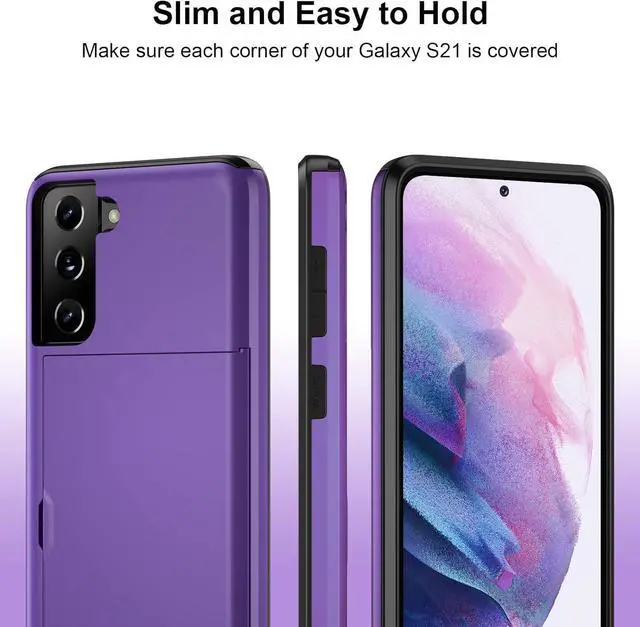 Alt view image 6 of 7 - for Samsung S21 Case, Galaxy S21 Case Credit Card IDs Cash Holder Shell Wallet Case Slide Cover Dual Layer Hard PC Soft Rubber Cover Phone Case for Samsung Galaxy S21 5G 6.2'' 2021 Purple