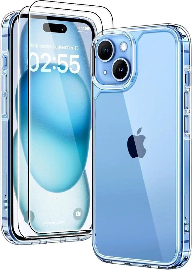 Main image of TAURI for iPhone 15 Case, [3 in 1] 1X Clear Case [Not-Yellowing] with 2X Screen Protector, [15 FT Military Grade Drop Protection] Shockproof Slim Phone Case for iPhone 15