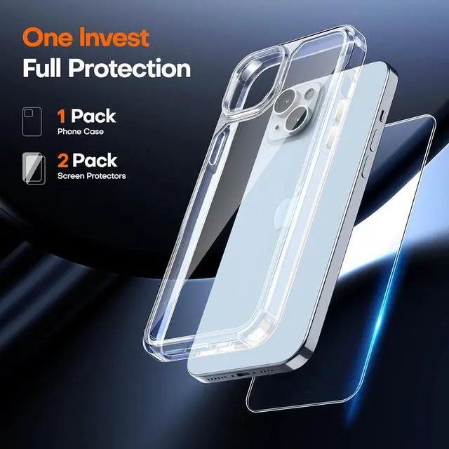 Alt view image 2 of 6 - TAURI for iPhone 15 Case, [3 in 1] 1X Clear Case [Not-Yellowing] with 2X Screen Protector, [15 FT Military Grade Drop Protection] Shockproof Slim Phone Case for iPhone 15