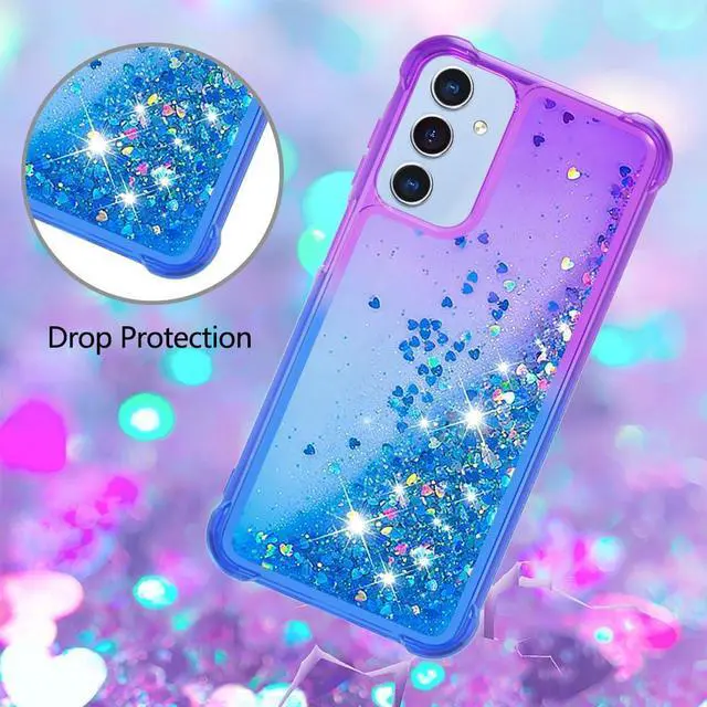 Alt view image 4 of 7 - for Samsung Galaxy A15 5G Case with Screen Protector, Women Girls Glitter Bling Liquid Floating Cute Phone Case Soft TPU Slim Silicone Shockproof Protective for Samsung A15 5G - Blue Purple