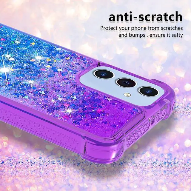 Alt view image 3 of 7 - for Samsung Galaxy A15 5G Case with Screen Protector, Women Girls Glitter Bling Liquid Floating Cute Phone Case Soft TPU Slim Silicone Shockproof Protective for Samsung A15 5G - Blue Purple