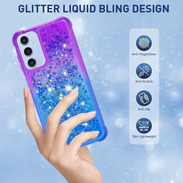 Alt view image 2 of 7 - for Samsung Galaxy A15 5G Case with Screen Protector, Women Girls Glitter Bling Liquid Floating Cute Phone Case Soft TPU Slim Silicone Shockproof Protective for Samsung A15 5G - Blue Purple