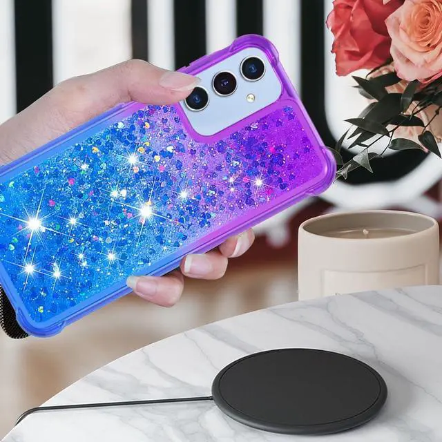 Alt view image 5 of 7 - for Samsung Galaxy A15 5G Case with Screen Protector, Women Girls Glitter Bling Liquid Floating Cute Phone Case Soft TPU Slim Silicone Shockproof Protective for Samsung A15 5G - Blue Purple