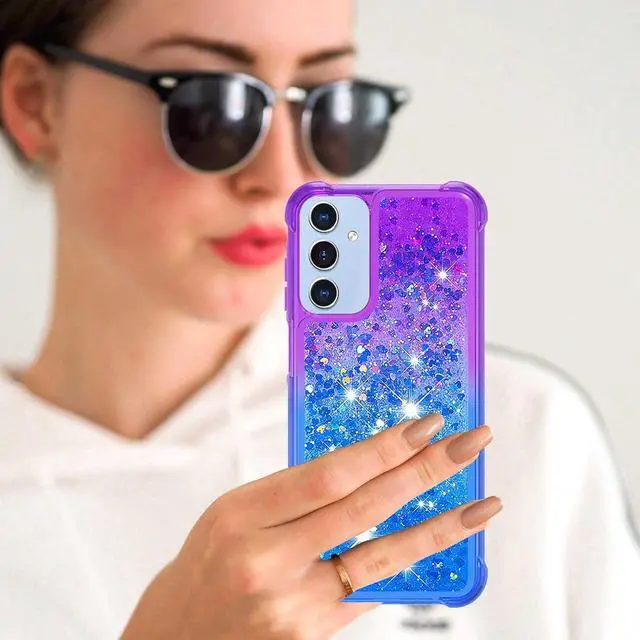 Alt view image 6 of 7 - for Samsung Galaxy A15 5G Case with Screen Protector, Women Girls Glitter Bling Liquid Floating Cute Phone Case Soft TPU Slim Silicone Shockproof Protective for Samsung A15 5G - Blue Purple