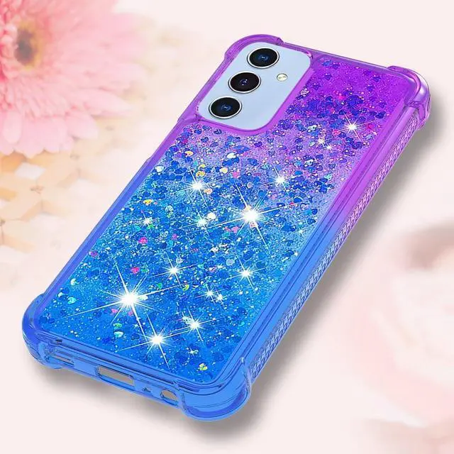 Alt view image 7 of 7 - for Samsung Galaxy A15 5G Case with Screen Protector, Women Girls Glitter Bling Liquid Floating Cute Phone Case Soft TPU Slim Silicone Shockproof Protective for Samsung A15 5G - Blue Purple