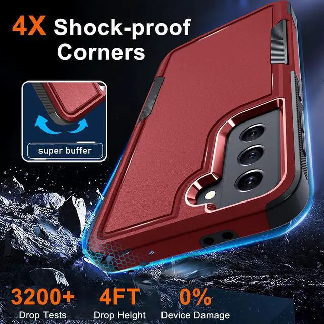 Alt view image 3 of 7 - for Samsung Galaxy S21 Case, Full Body Heavy Duty Rugged Shockproof Protective Phone Cover with Lanyard Strap, Tempered Glass Screen Protector and Camera Lens Cover, Red