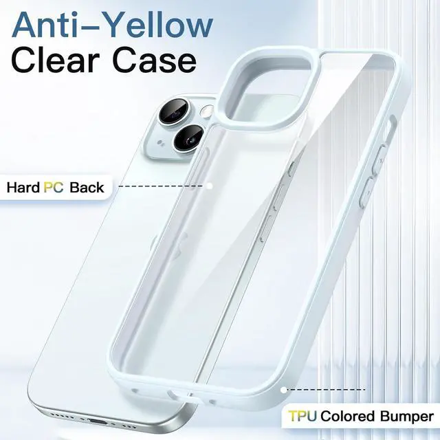 Alt view image 3 of 6 - Case for iPhone 15 6.1-Inch, Shockproof Phone Bumper Cover, Solid Color Matte TPU Frame, Anti-Scratch Clear Back (Blue)