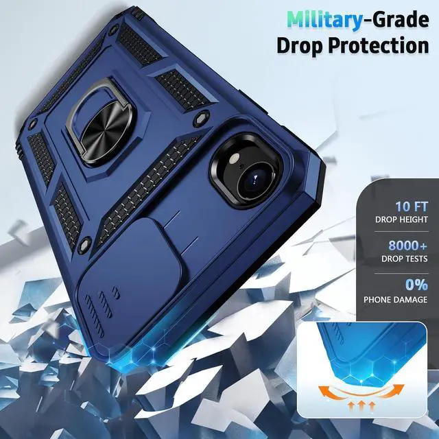 Alt view image 4 of 6 - Weycolor for iPhone XR Case with Camera Lens Cover, HD Screen Protector, 10 FT Military Grade Drop Protection, Magnetic Ring Holder Kickstand Protective Phone Case, Navy Blue