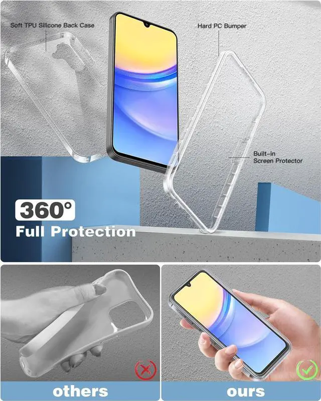Alt view image 2 of 7 - for Samsung Galaxy A15-5G Case: Phone Case with Built-in Screen Protector Protective Silicone Cell Phone Cover Rugged Shockproof Full Protection Slim Dual Layer Case for Men & Women Clear