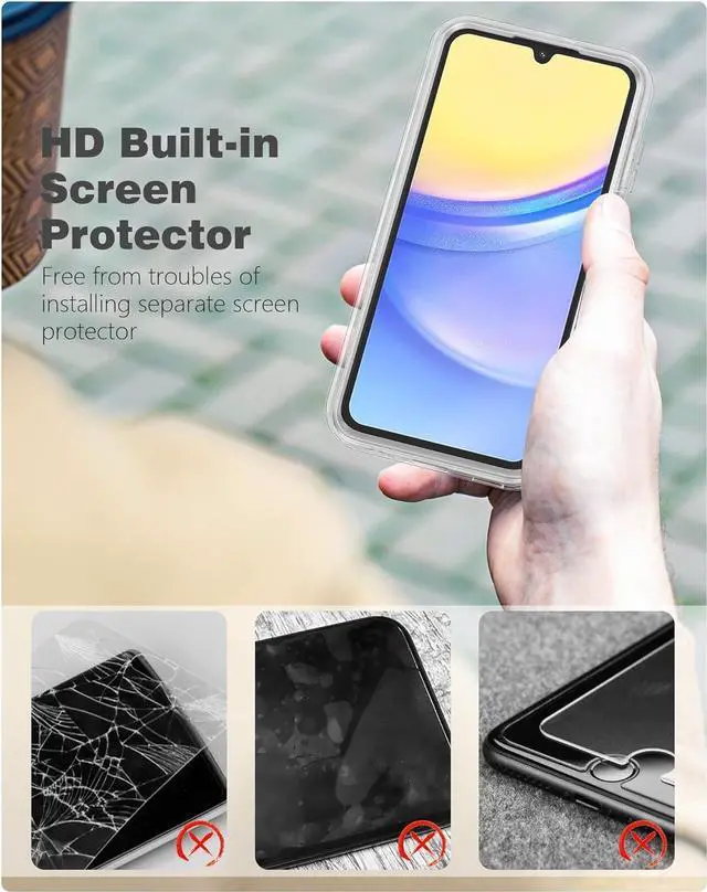 Alt view image 4 of 7 - for Samsung Galaxy A15-5G Case: Phone Case with Built-in Screen Protector Protective Silicone Cell Phone Cover Rugged Shockproof Full Protection Slim Dual Layer Case for Men & Women Clear