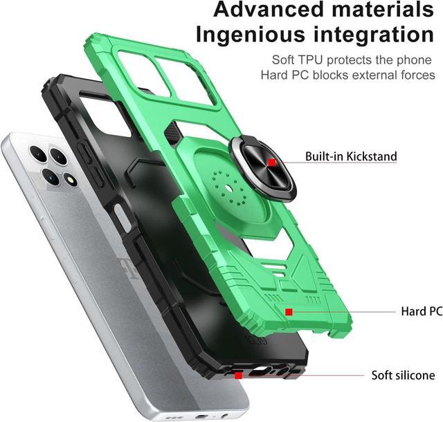 Alt view image 3 of 7 - for T-Mobile REVVL 7 5G Phone Case with Tempered Glass Screen Protector,Military Grade Heavy Duty Shockproof Protective Cover,with Ring Kickstand for REVVL 7 (Green)