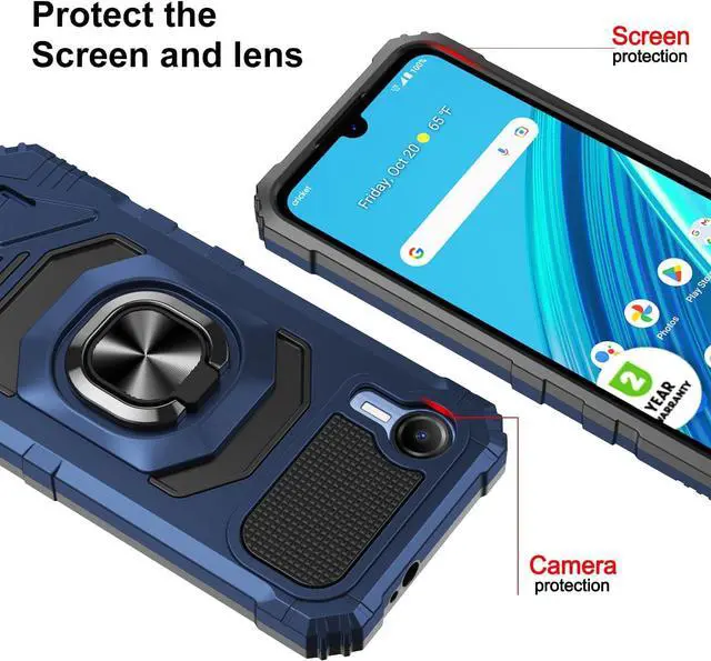 Alt view image 2 of 7 - for Cricket Debut S2 Case, Att Calypso 4 Case with Tempered Glass Screen Protector,Ring Kickstand,Military Grade Heavy Duty Shockproof Protective Debut S2 Cover (Navy)