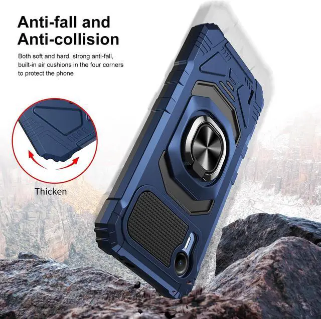 Alt view image 4 of 7 - for Cricket Debut S2 Case, Att Calypso 4 Case with Tempered Glass Screen Protector,Ring Kickstand,Military Grade Heavy Duty Shockproof Protective Debut S2 Cover (Navy)