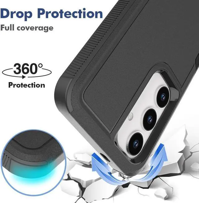 Alt view image 3 of 7 - for Samsung Galaxy S24 Case: Dual Layer Protective Heavy Duty Cell Phone Cover Shockproof Rugged with Screen Protector - Military Protection Bumper Tough - Samsung Galaxy S24 2024, Black
