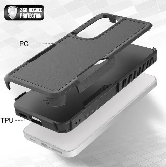 Alt view image 4 of 7 - for Samsung Galaxy S24 Case: Dual Layer Protective Heavy Duty Cell Phone Cover Shockproof Rugged with Screen Protector - Military Protection Bumper Tough - Samsung Galaxy S24 2024, Black