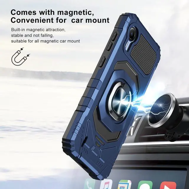 Alt view image 6 of 7 - for Cricket Debut S2 Case, Att Calypso 4 Case with Tempered Glass Screen Protector,Ring Kickstand,Military Grade Heavy Duty Shockproof Protective Debut S2 Cover (Navy)