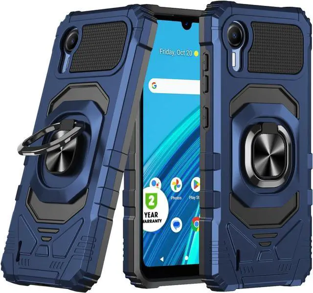 Alt view image 7 of 7 - for Cricket Debut S2 Case, Att Calypso 4 Case with Tempered Glass Screen Protector,Ring Kickstand,Military Grade Heavy Duty Shockproof Protective Debut S2 Cover (Navy)