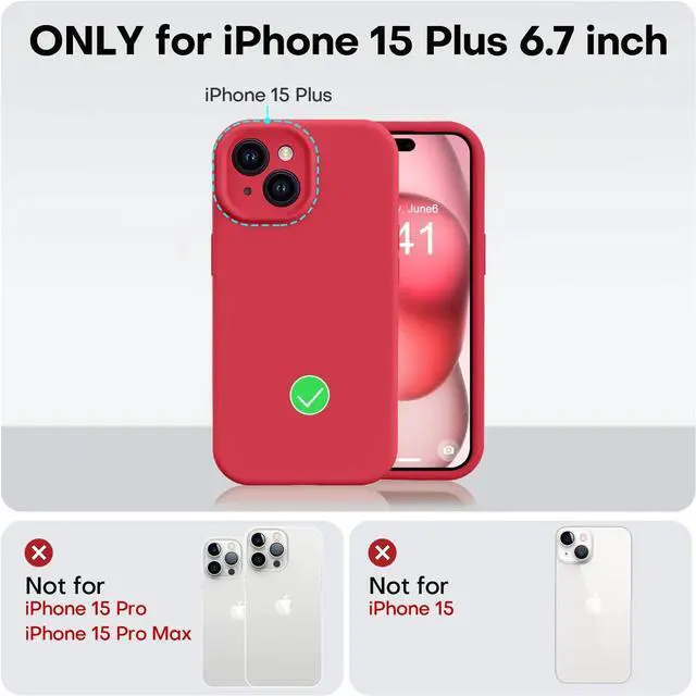 Alt view image 5 of 7 - Compatible with iPhone 15 Plus Case, Upgrade Liquid Silicone [Enhanced Camera Protection] [Soft Anti-Scratch Microfiber Lining] Shockproof Phone Case for iPhone 15 Plus 6.7 inch - Red