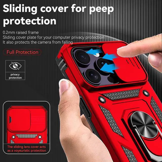Alt view image 3 of 7 - SunStory Compatible with iPhone 14 Pro Max Case with HD Screen Protector & Slide Camera Cover & Rotated Ring Kickstand, [Military-Grade] Phone Case for iPhone 14 Pro Max (Red)